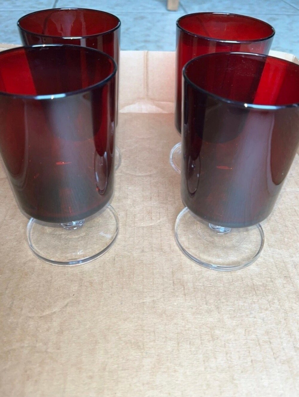 Arcoroc Red Ruby Pedestal Drinking Glass 5 1/8”Vintage Lot of 4 France Wine